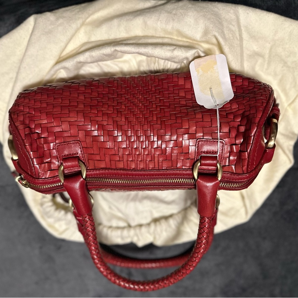 Cole Haan Red Woven Leather Satchel